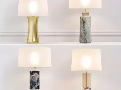 Table four marble lamps on shelf 3D model