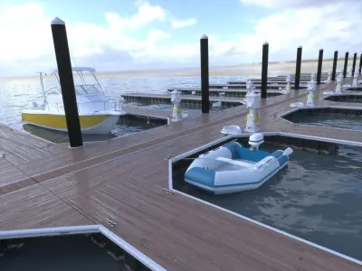 Marina - Boat Slips - Floating Dock - Deluxe 3D model