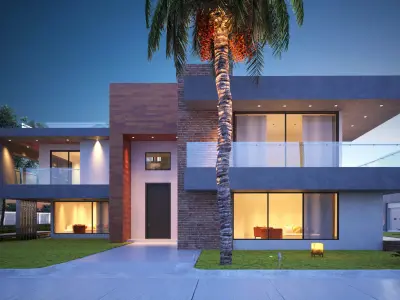 Modern House 3D Scene Environment with Forest Surrounded 3D model