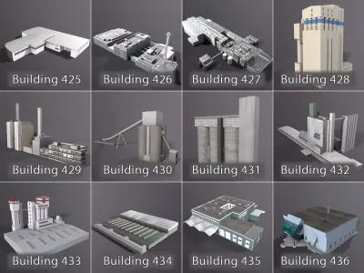 Background Industrial Buildings Pack 401-500 With LODs 3D model