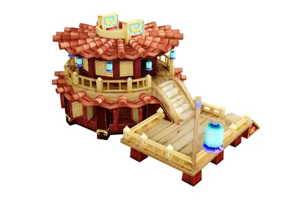 Stylized Asian Teahouse Pavilion - Game-Ready Modular Building 3D model