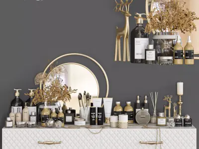 decorative set bathroom vanity with gold and decorations Low-poly 3D model