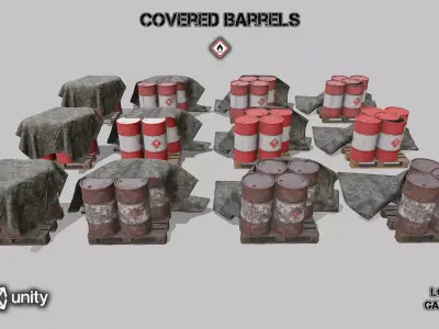Covered barrels red Low-poly 3D model