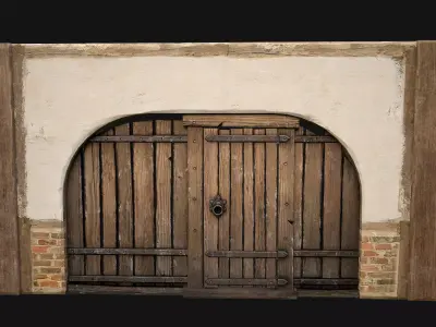 Medieval Door and Wooden Wall  Low-poly 3D model