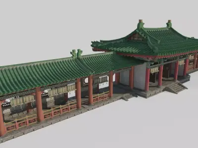 Ancient Asian architectural gatehouses and corridors 3D model