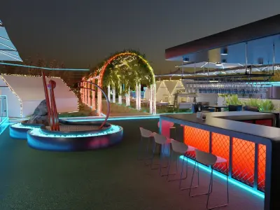 Barcounter bar with lights and chairs 3D model