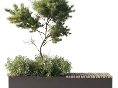 Urban Environment Urban Furniture Green Benches Tree pine 3D model