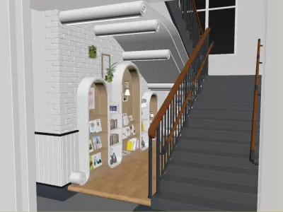 Stairs Corner Reading Corner Children Reading Area Kindergarten 3D model