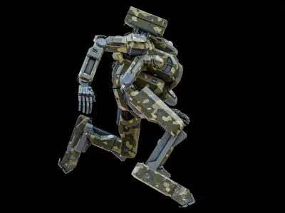  Rigged Sci-Fi Combat Mech Exoskeleton Suit - Woodland Skin PBR 
