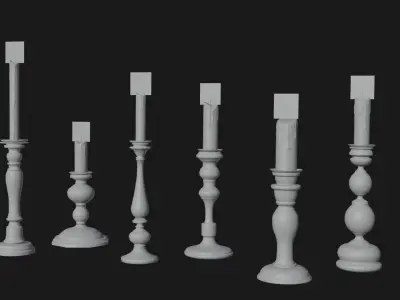 Set of candles in candlesticks 3D model