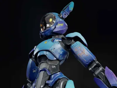 Wabbit Wobot - The antrhopomorphic rabbit SCI-FI ROBOT Low-poly 3D model