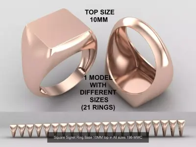 Square Signet Ring  in All sizes 228-MWCG-2  3D Model Pack