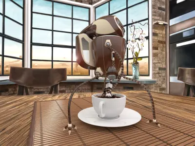 ARoboCoffee1 robot with cup of coffee on table 3D model