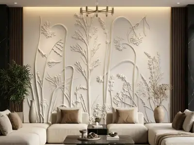 Modern Flower Relief Panel Wall Decor Set STL Mural CNC 370 3D model