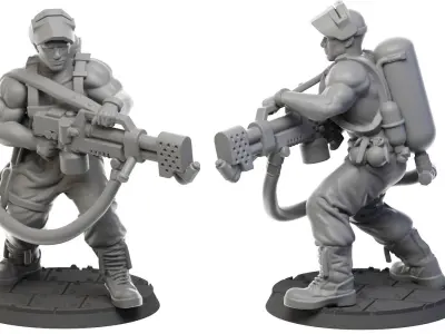 Flammer two figures with guns 3D print model