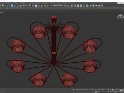 Black Ball Lights Chandelier Polished Brass and Steel Low-poly 3D model