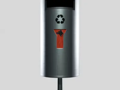 Swiss street stainless steel garbage can with dog plastic bags 3D model