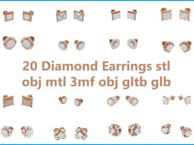 20 Diamond Earrings stl obj mtl 3mf obj gltb glb  3D Model Pack