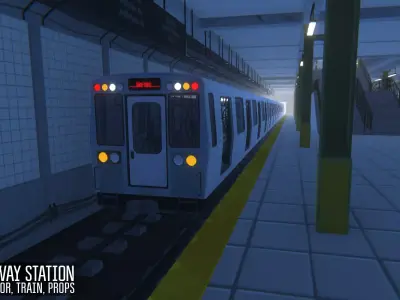 Subway station -  train and props Low-poly 3D model