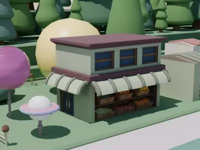 Colorful Fantasy Town Low-Poly 3D Model Low-poly 3D model
