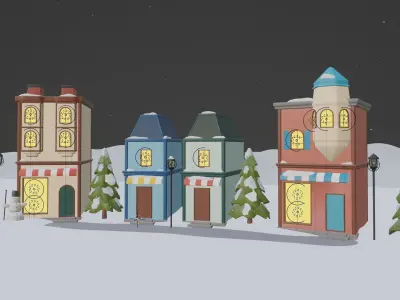 Winter town Low-poly 3D model