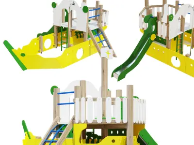 Childrens playground Pirate ship color set 3D model