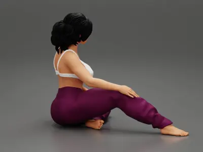 Pretty Woman In Bra And pants Sitting On The Floor 3D print model