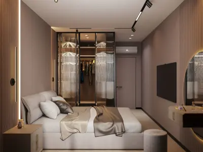 Bedroom in beige and gray tones 3D model