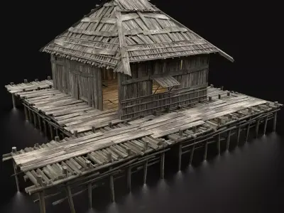 AAA SWAMP WETLAND FANTASY MEDIEVAL WOODEN TRIBE HOUSE HUT Low-poly 3D model