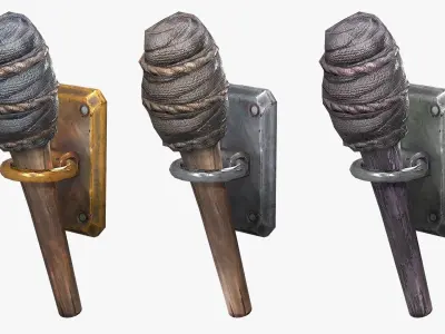 Wooden Torch Low-poly 3D model