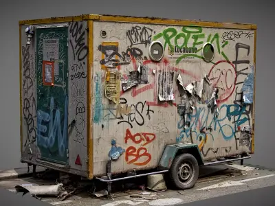 Abandonned prefab cabin Low-poly 3D model