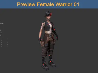 Character Female Warriors 01 - Ready for game Low-poly 3D model