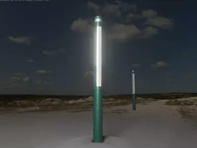 Low-Poly Moss Green Light Column 23 - Street Light Set-9 Low-poly 3D model