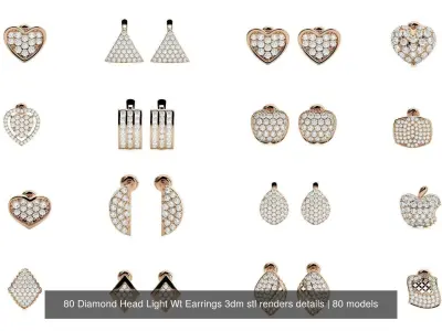 80 Diamond Head Light Wt Earrings 3dm stl renders details 3D Model Pack