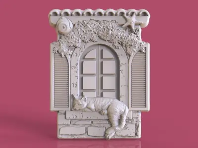 cat lying in the window 3D print model