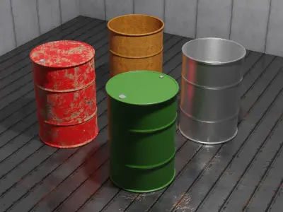 Industrial Oil Barrels - Set of 4 3D model
