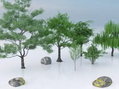 Realistic PBR Tree Rock Pack 3D model