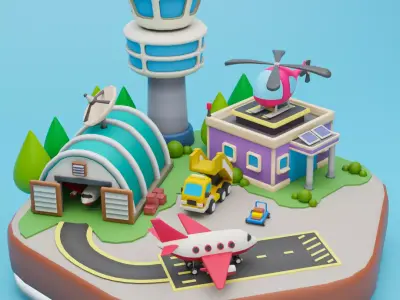 Low Poly Airport Cartoon Low-poly 3D model