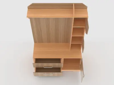 hallway 4 wooden cabinet with drawers and shelves Low-poly 3D model