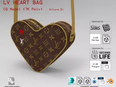 LV Pattern Heart bag Low-poly 3D model