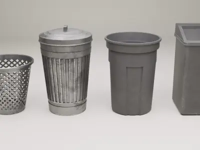 Plastic and Metal Trash Bin  Low-poly 3D model