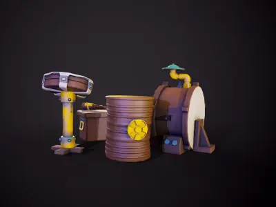 Stylized drum set Low-poly 3D model