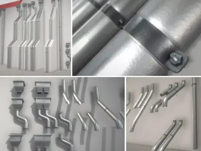 Modular Roof Gutter Pipe Construction Ki Low-poly 3D model