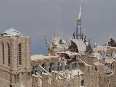 Catedral Notre Dame Paris Destroyed And Intact  Detailed in Blen 3D model