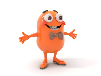 Orange BowTie Monster Character Rigged and Animated Low-poly 3D model
