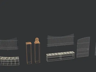 Modular fences straight and curved 3D model