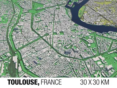 Toulouse 30x30km City Map 3D model