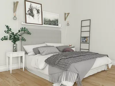 Bedroom set with walls and wooden floors 3D model