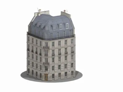 Old Paris Corner House 002 Low-poly 3D model