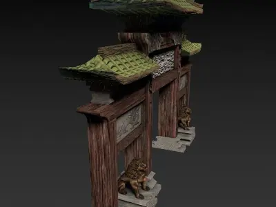 Asian Gateway Low-poly 3D model